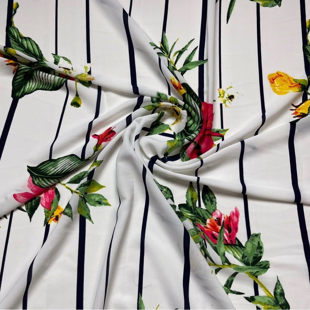 Floral Striped Fabric in White and Multicolor
